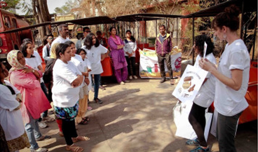 Community volunteers conducting a public awareness session on waste management and environmental sustainability.Community volunteers conducting a public awareness session on waste management and environmental sustainability.