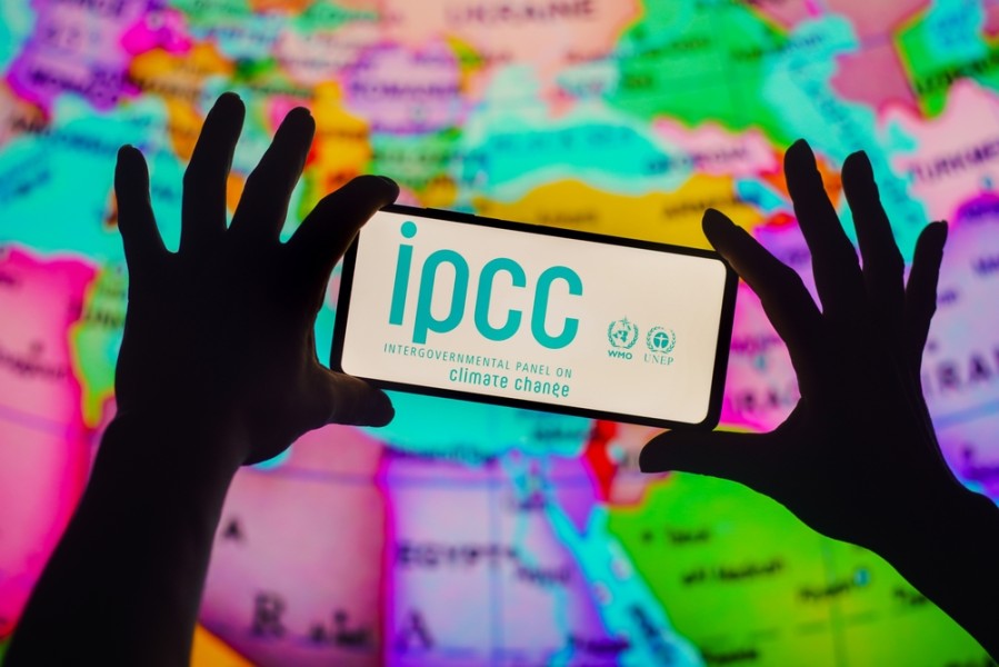 IPCC climate change report displayed on a smartphone highlighting global sustainability and climate action