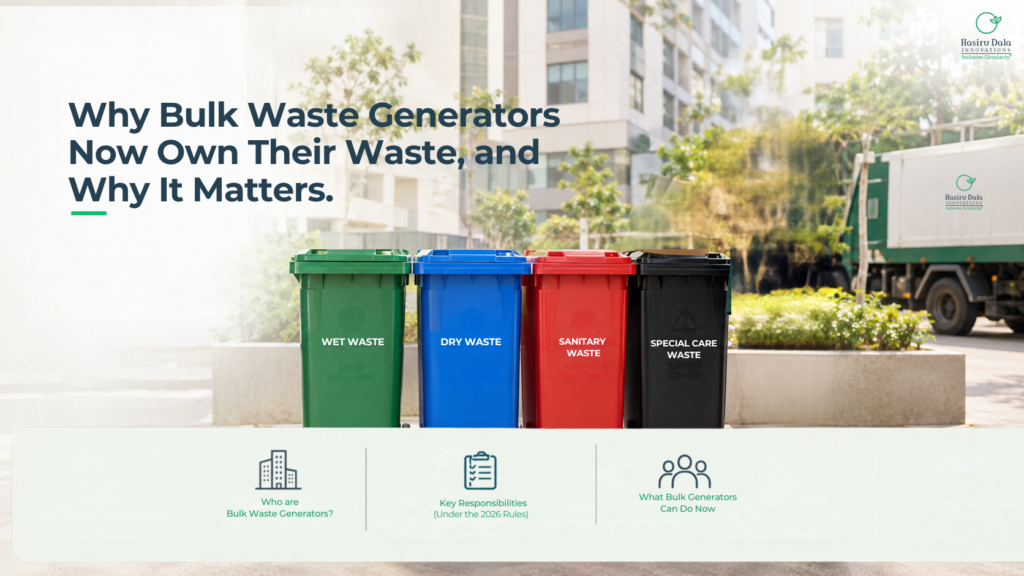 Bulk waste generators managing wet, dry, sanitary and special care waste with segregated bins
